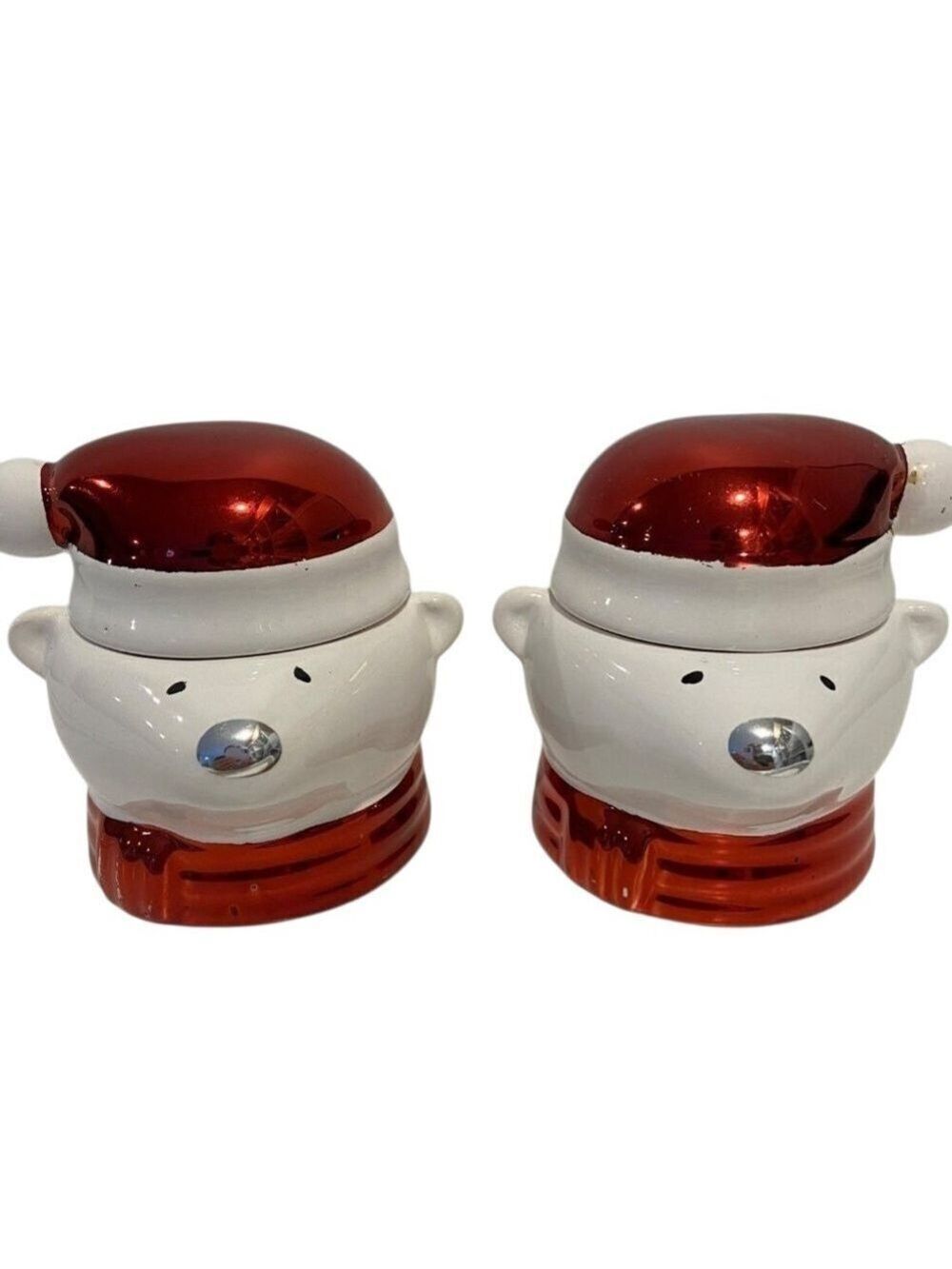 Christmas Polar Bear Ceramic candle holders With Santa Hat Lids or small candy j